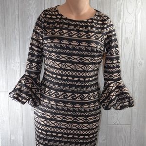 NWT Ella Samani Brown Black Abstract Pattern Stretch Dress Designer 1X PLUS SIZE